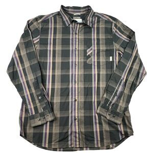 Columbia Mens Button Up Shirt Size Large Omni Wick Black Purple Plaid Long Sleev